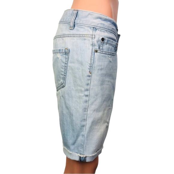 Loft Denim Bermuda Boyfriend Fit Shorts Light Wash Distressed Broken In Style - Picture 2 of 16